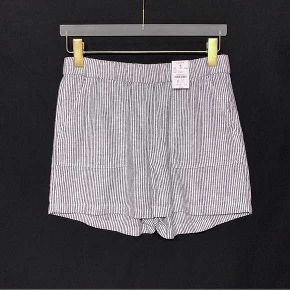 J CREW Linen Blend Pull On Striped Shorts — MEDIUM — White & Vintage Black - Picture 4 of 8